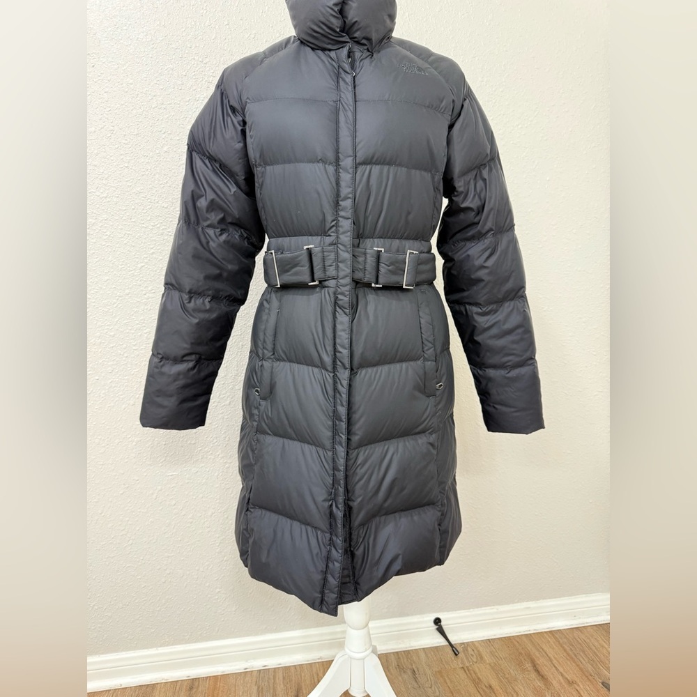 The North Face Women's Caroline Black Long Puffer Coat with Belt Size M - Picture 3 of 14